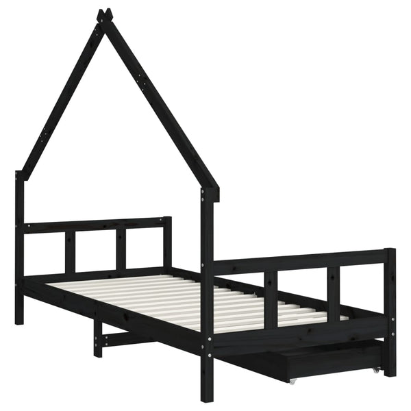 Estrutura cama infantil c/ gavetas 90x200 cm pinho maciço preto