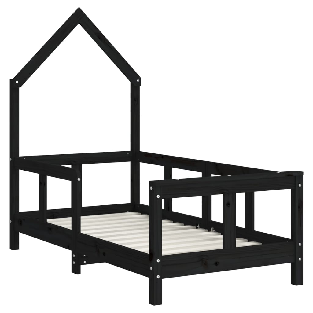 Children's bed frame 70x140 cm black solid pine