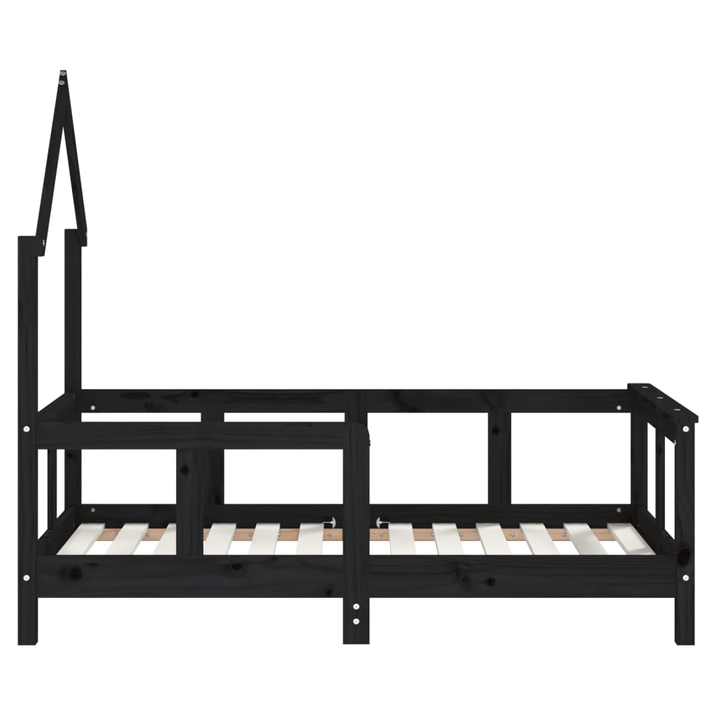 Children's bed frame 70x140 cm black solid pine