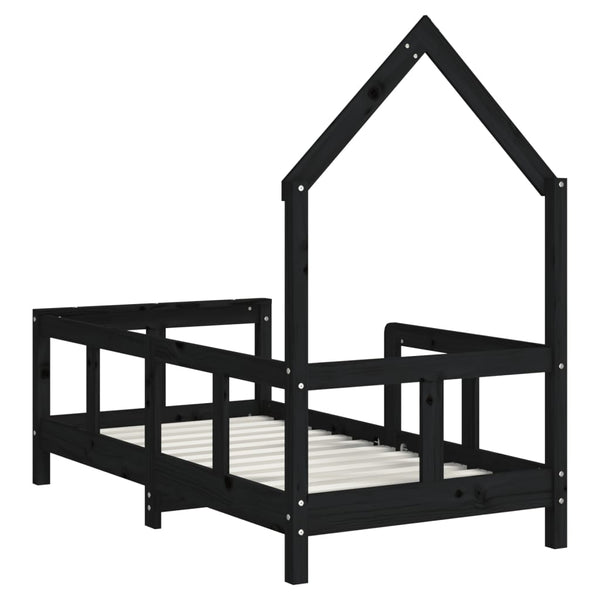 Children's bed frame 70x140 cm black solid pine