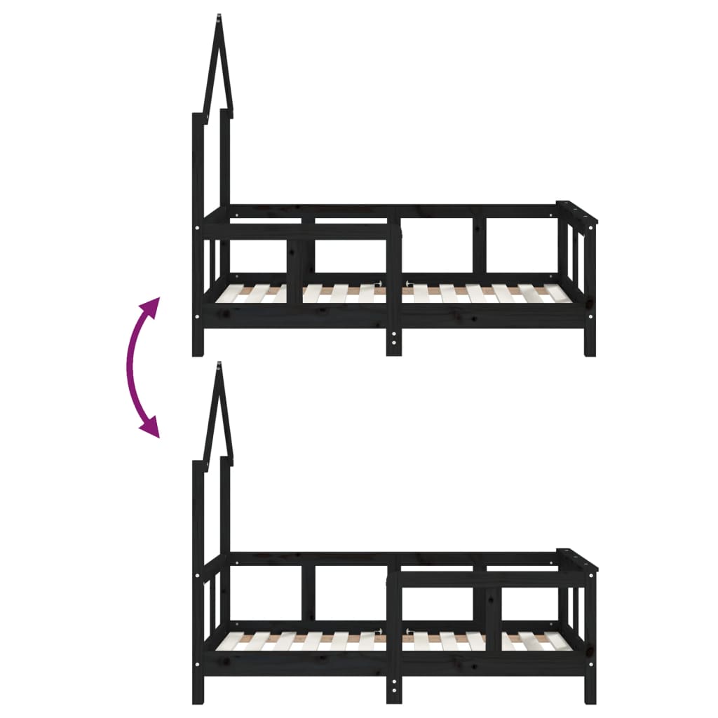 Estructura de cama infantil 70x140 cm pino macizo negro