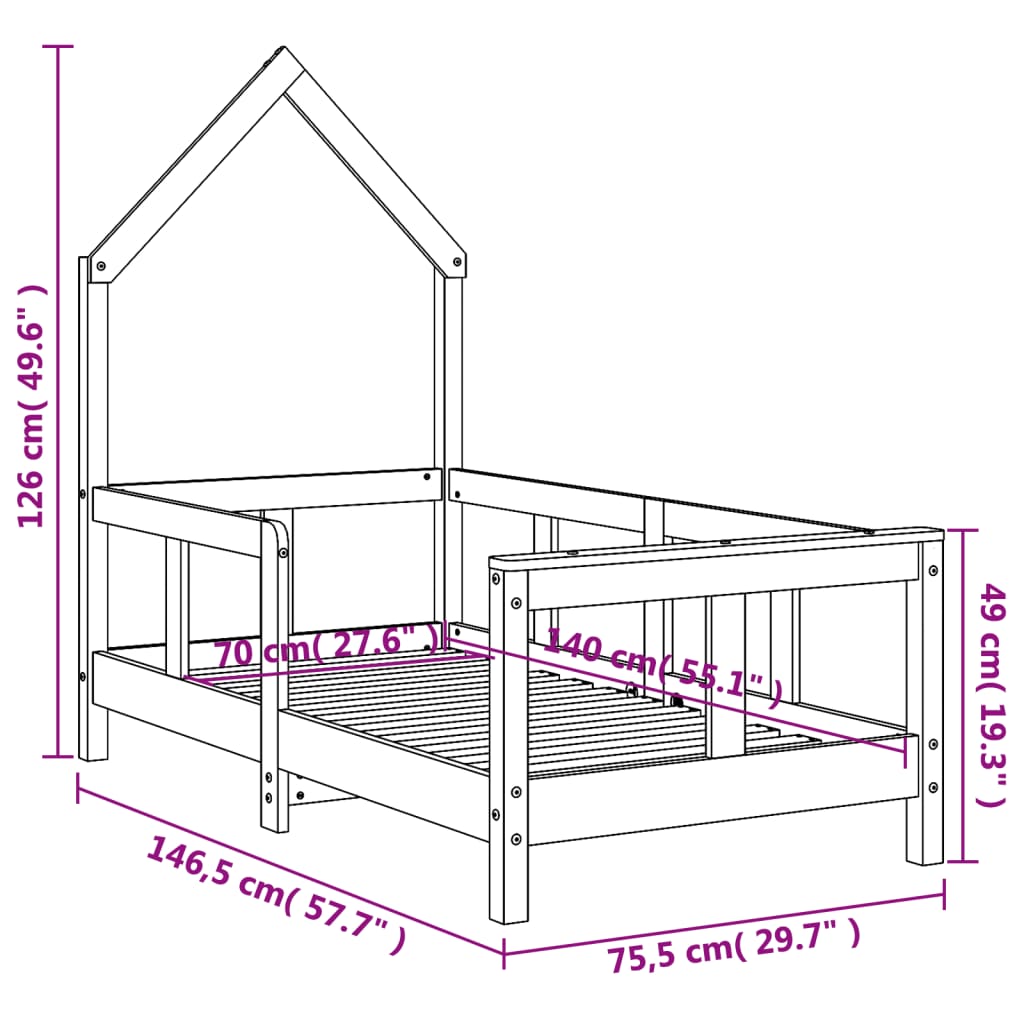 Estructura de cama infantil 70x140 cm pino macizo negro