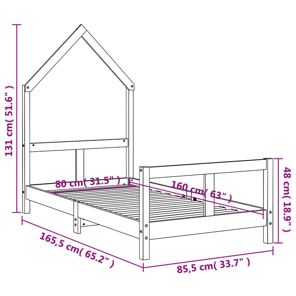 Estrutura de cama infantil 80x160 cm pinho maciço