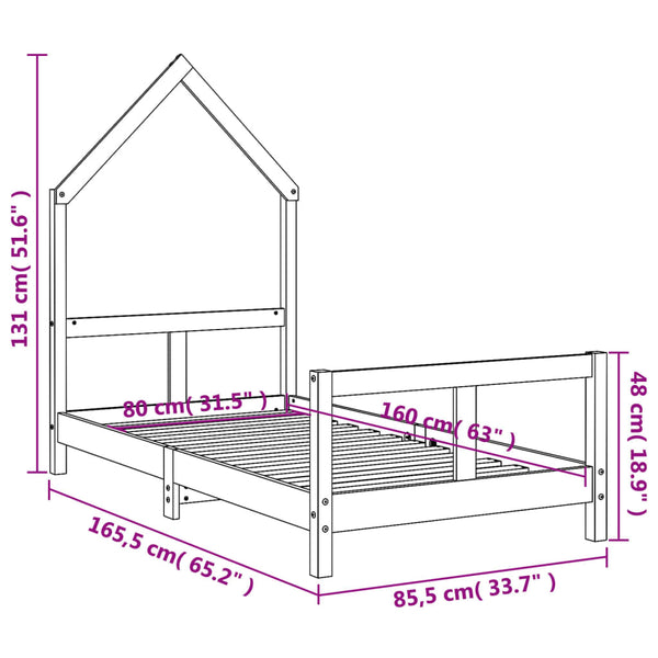 Children's bed frame 80x160 cm solid pine