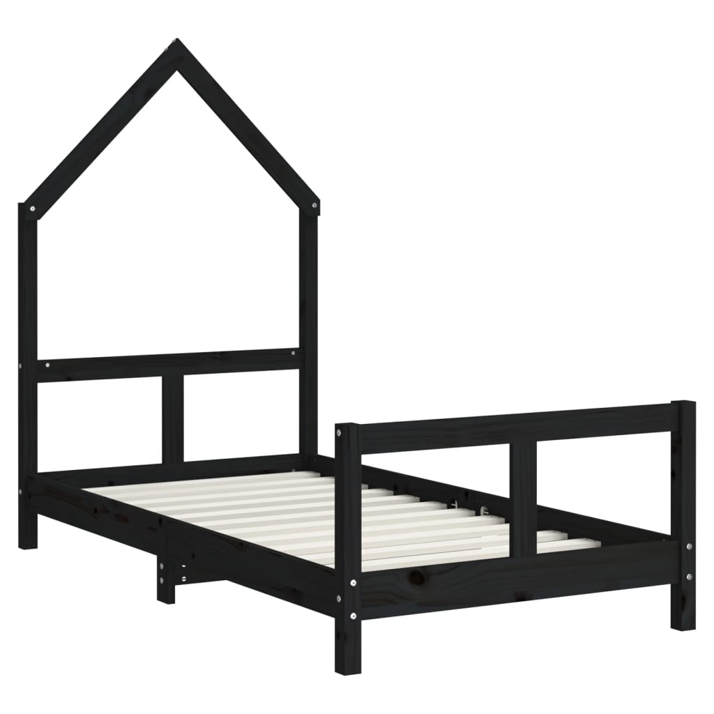 Children's bed frame 80x160 cm black solid pine