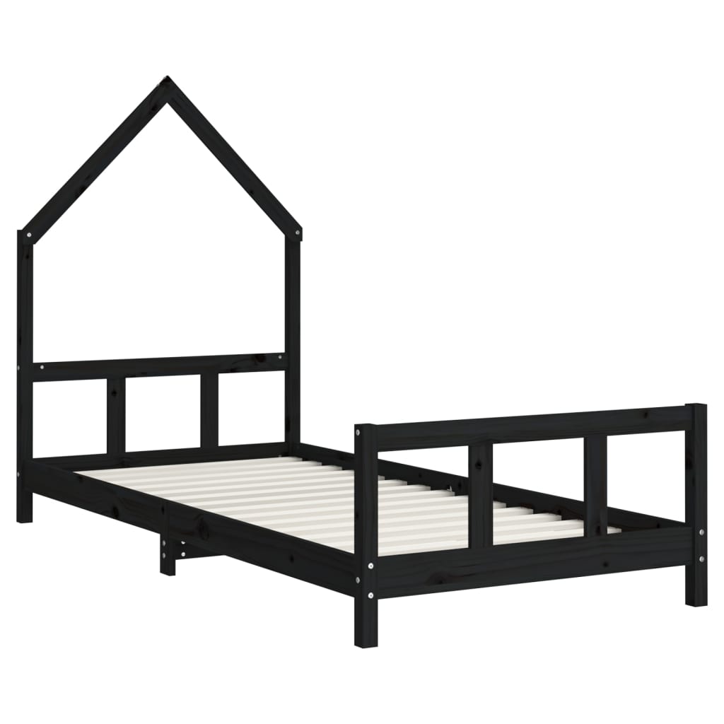 Children's bed frame 90x190 cm black solid pine