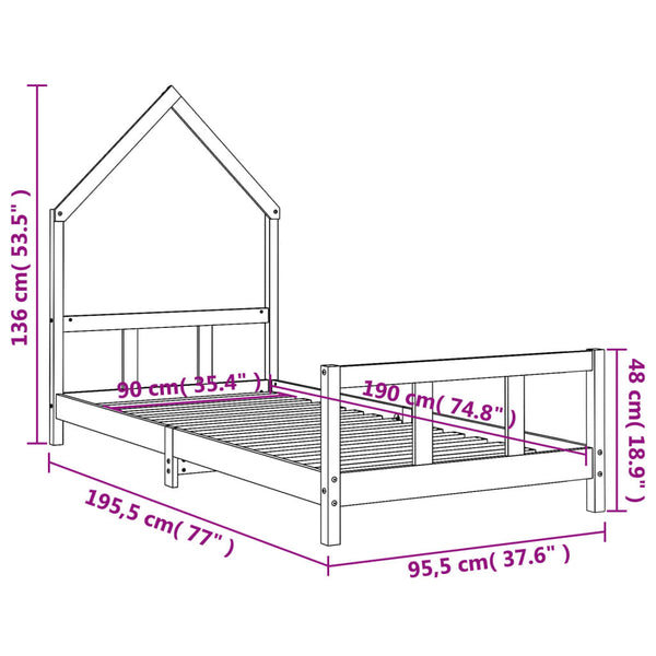 Estructura de cama infantil 90x190 cm pino macizo negro