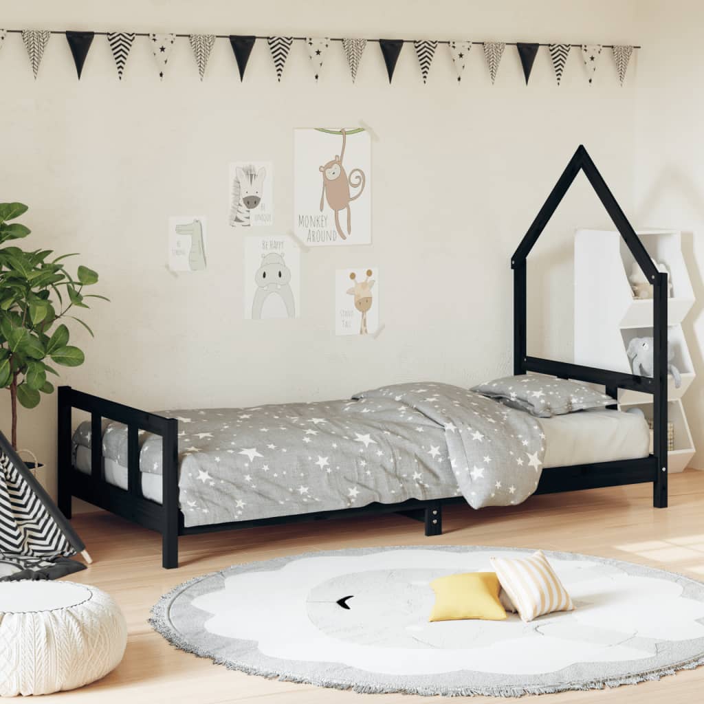 Estrutura de cama infantil 90x190 cm pinho maciço preto
