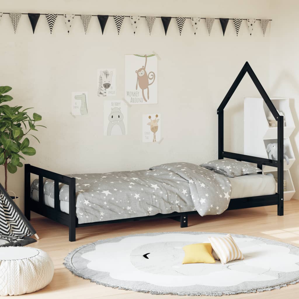 Children's bed frame 90x190 cm black solid pine