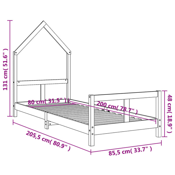 Estrutura de cama infantil 80x200 cm madeira de pinho maciça