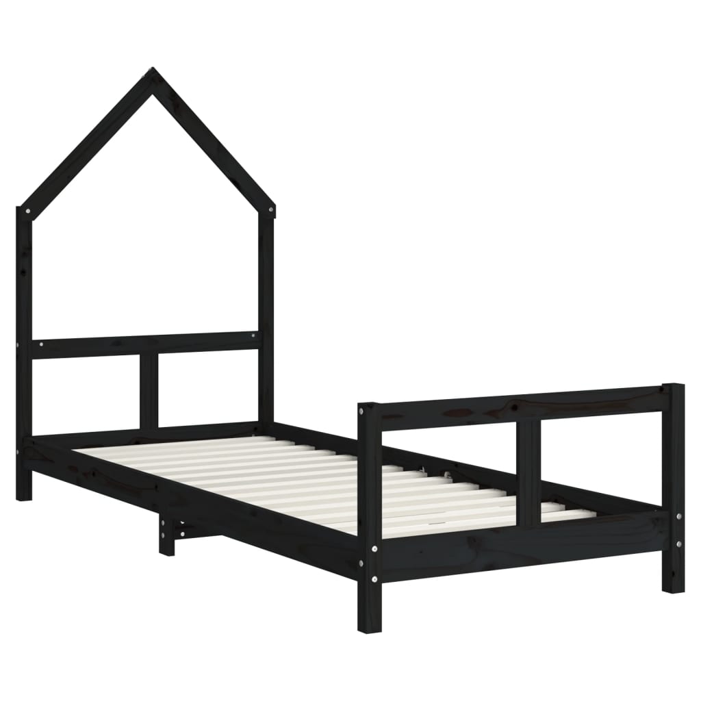 Estructura de cama infantil de pino macizo negro 80x200 cm