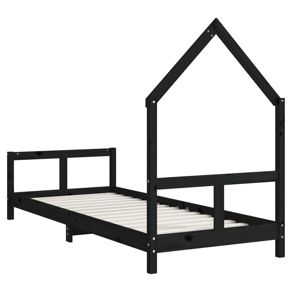 Estructura de cama infantil de pino macizo negro 80x200 cm