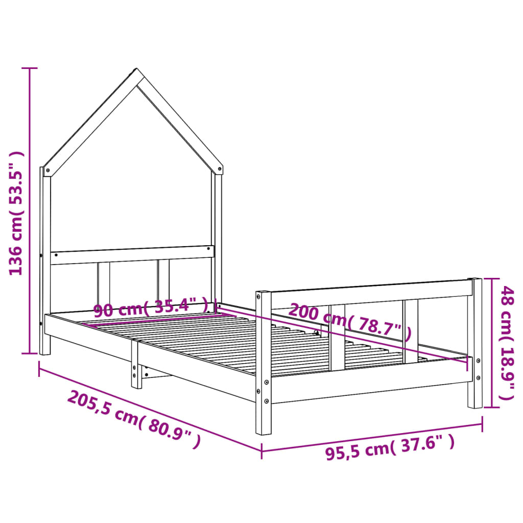 Estrutura de cama infantil 90x200 cm pinho maciço