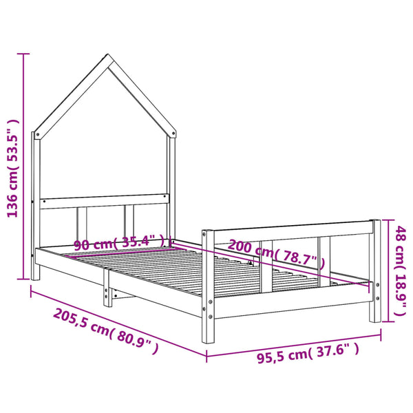 Children's bed frame 90x200 cm solid pine