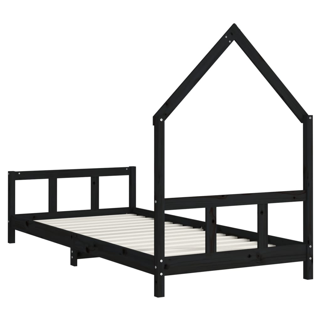 Estructura de cama infantil 90x200 cm pino macizo negro