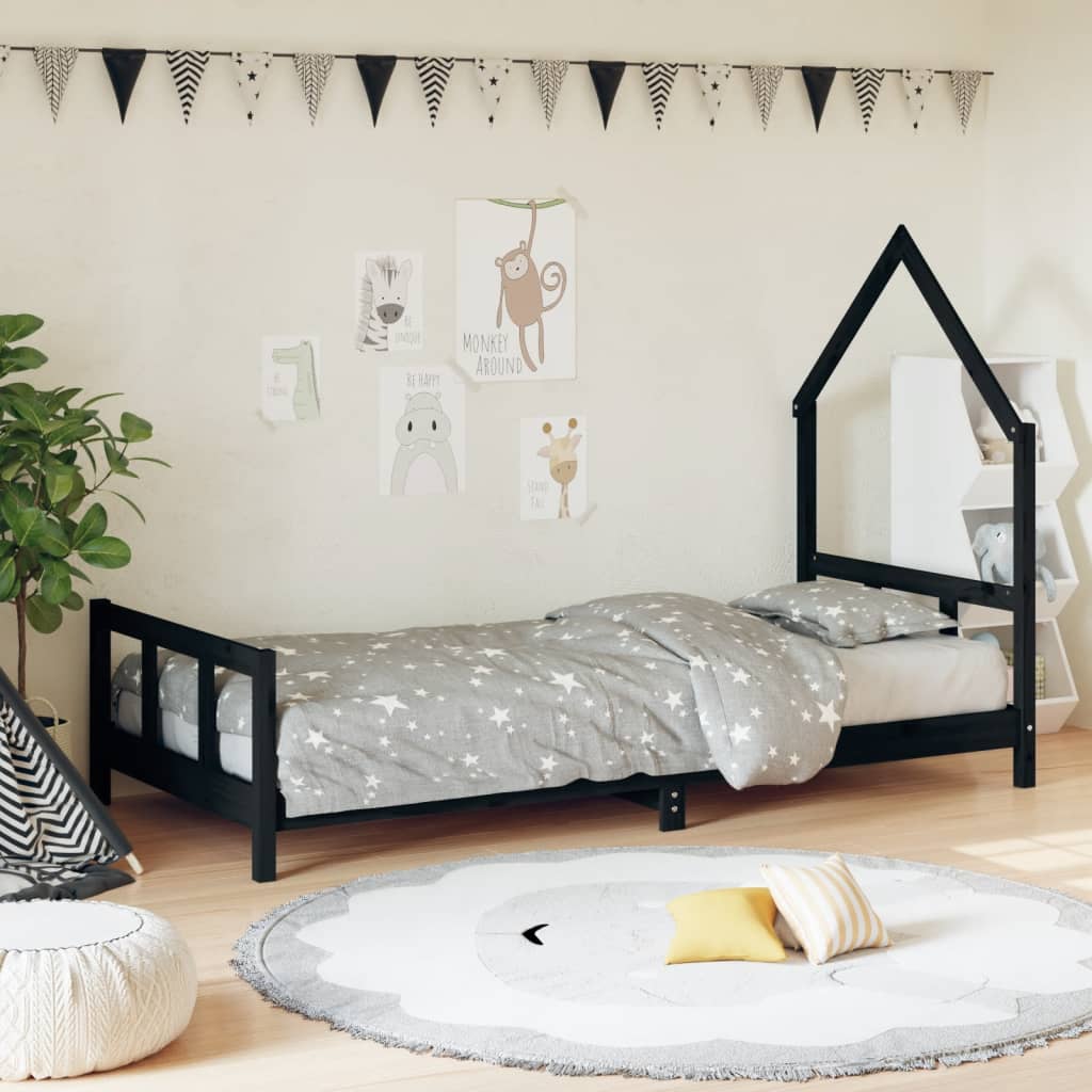 Children's bed frame 90x200 cm black solid pine