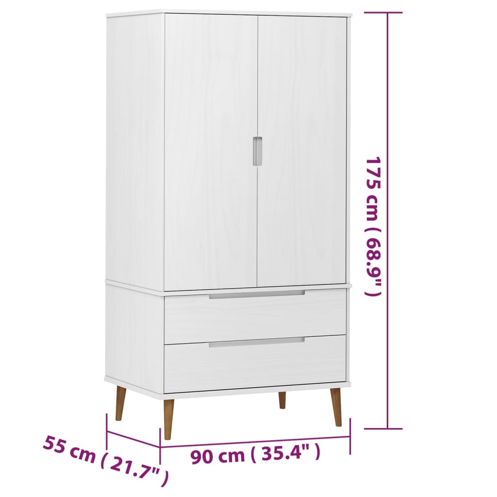 Roupeiro MOLDE 90x55x175 cm pinho maciço branco