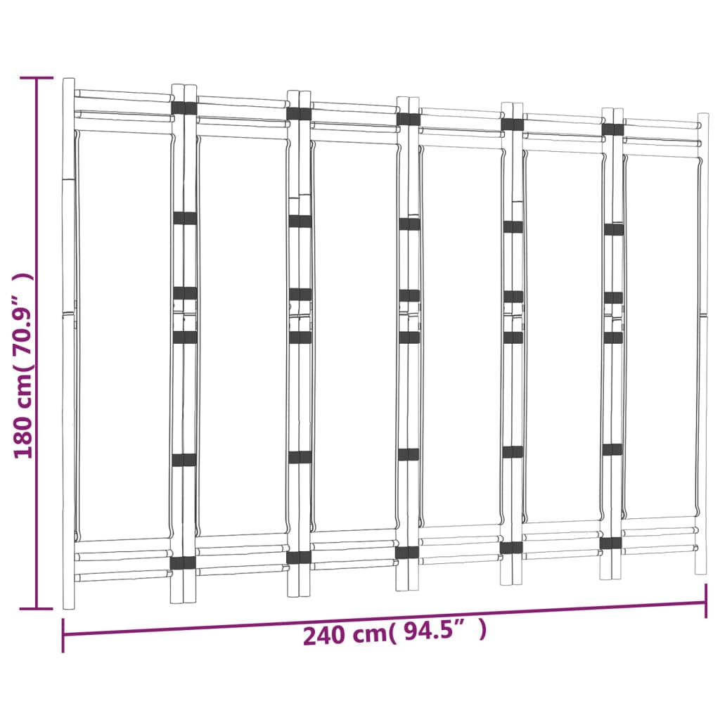 Divisória/biombo com 6 painéis dobráveis 240 cm bambu e lona