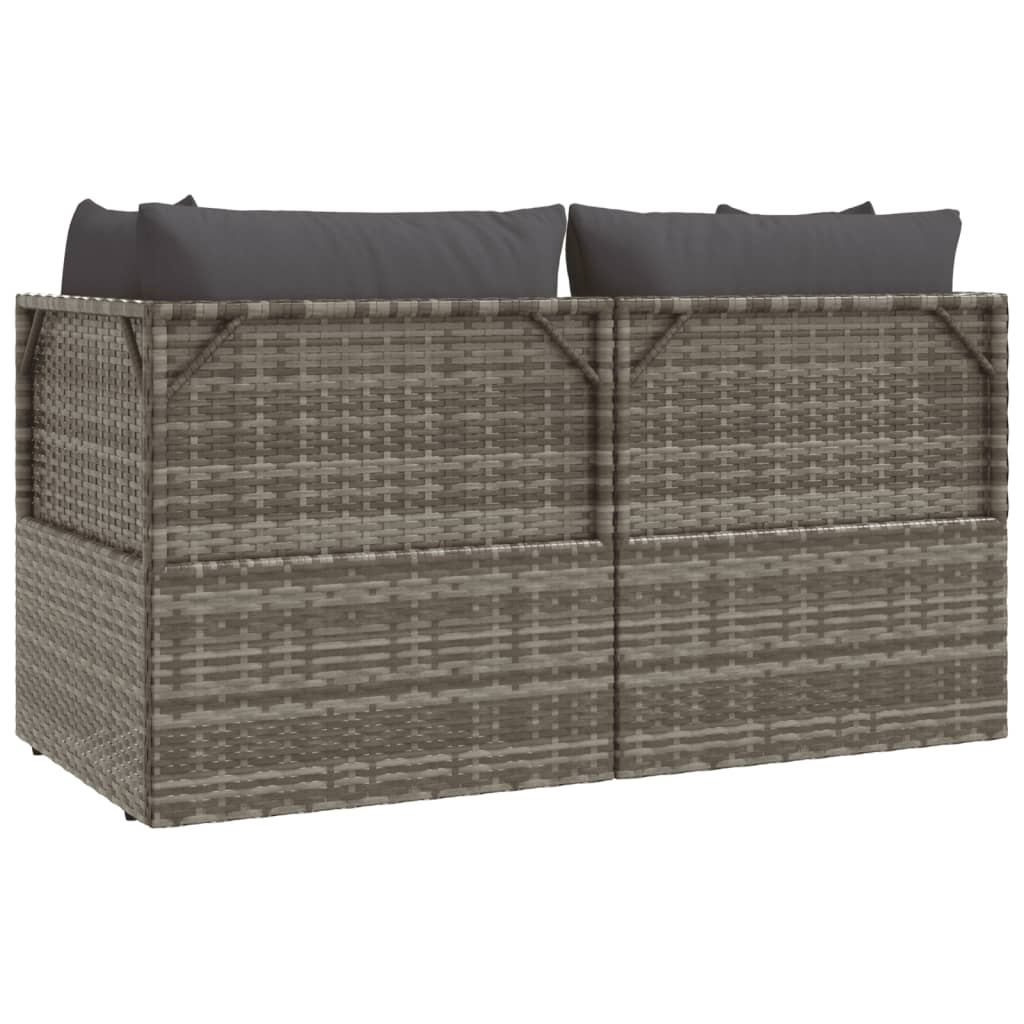 3 pcs conjunto lounge de jardim c/ almofadões vime PE cinzento