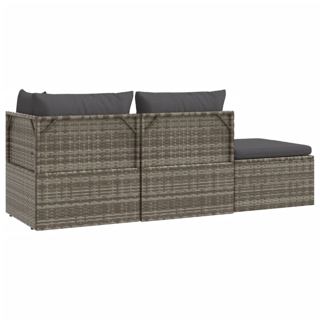 4 pcs conjunto lounge de jardim c/ almofadões vime PE cinzento