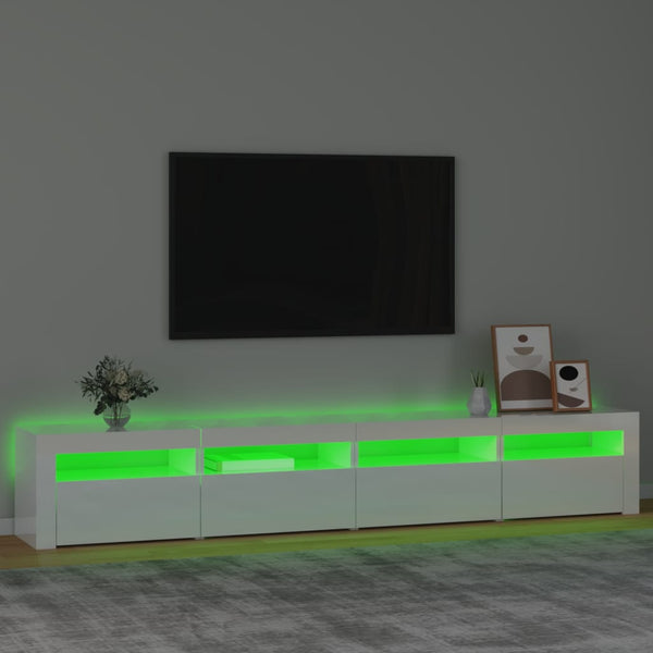 Móvel de TV com luzes LED 240x35x40 cm branco brilhante