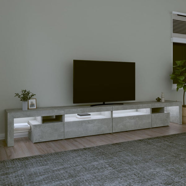 Móvel de TV com luzes LED 290x36,5x40 cm cinzento cimento