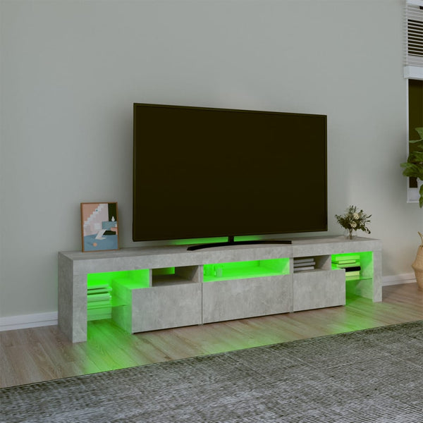 Móvel de TV com luzes LED 200x36,5x40 cm cinzento cimento