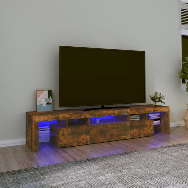 Móvel de TV com luzes LED 200x36,5x40 cm carvalho fumado