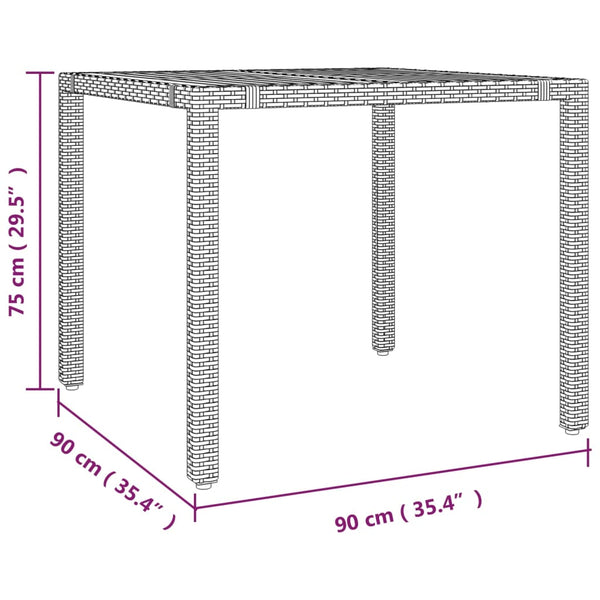 Mesa de jardim c/ tampo de madeira vime PE/acácia maciça preto