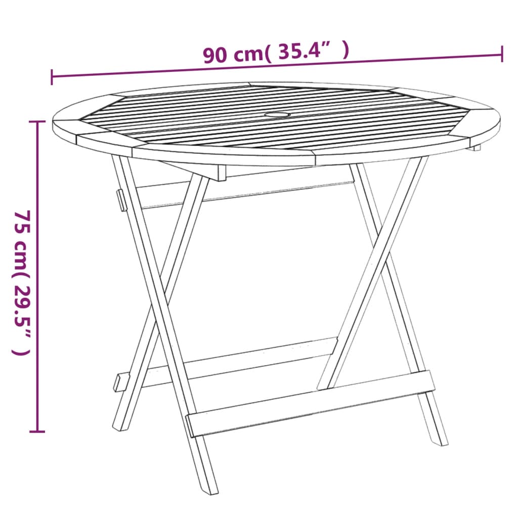 Mesa de jardim dobrável Ø 90x75 cm madeira de acácia maciça