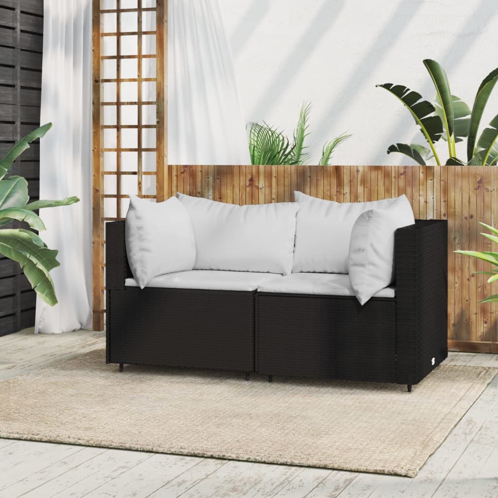 Corner garden sofas with cushions 2 pcs black PE rattan