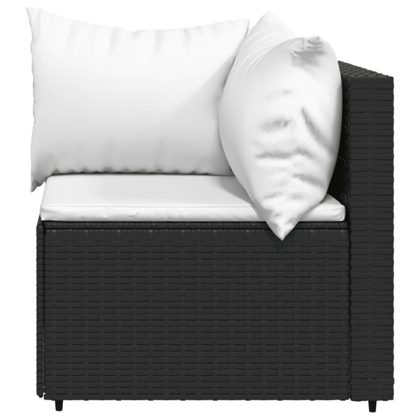 3 pcs conjunto lounge de jardim c/ almofadões vime PE preto