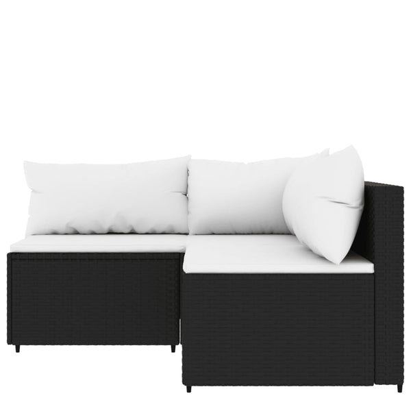 3 pcs conjunto lounge de jardim c/ almofadões vime PE preto