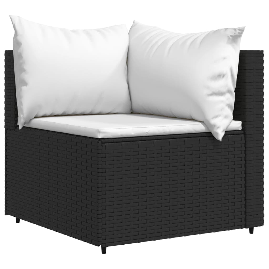 3 pcs garden lounge set with cushions black PE rattan