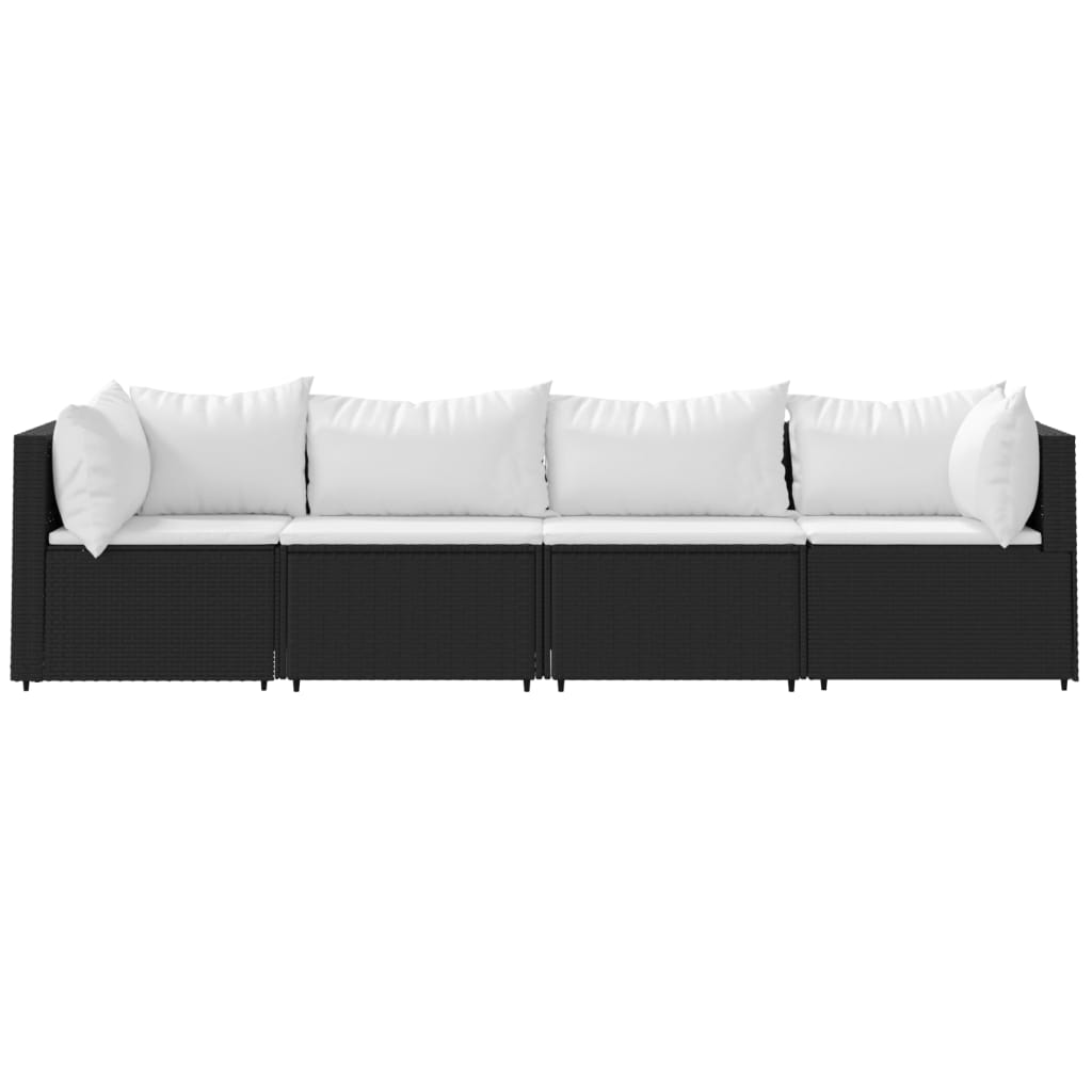 4 pcs conjunto lounge de jardim c/ almofadões vime PE preto