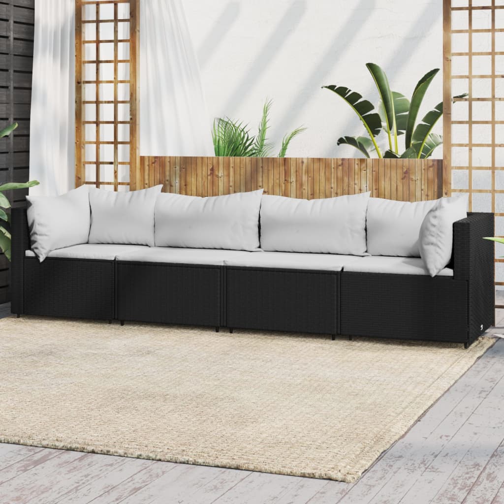 4 pcs garden lounge set with cushions black PE rattan