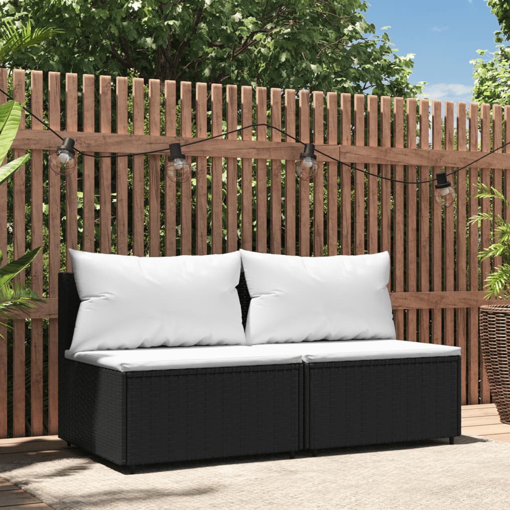 Garden sofas with cushions 2 pcs black PE rattan