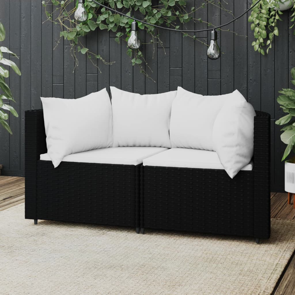 Corner garden sofas with cushions 2 pcs black PE rattan