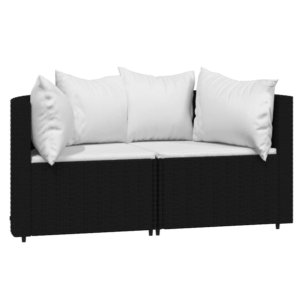 3 pcs garden lounge set with cushions black PE rattan