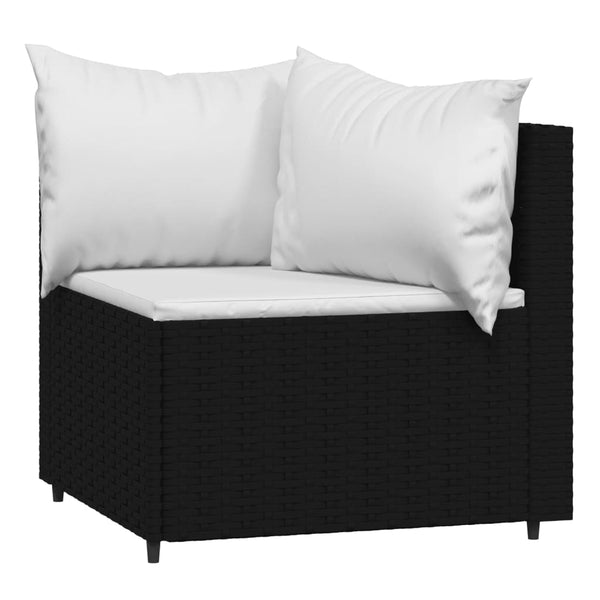 3 pcs conjunto lounge de jardim c/ almofadões vime PE preto