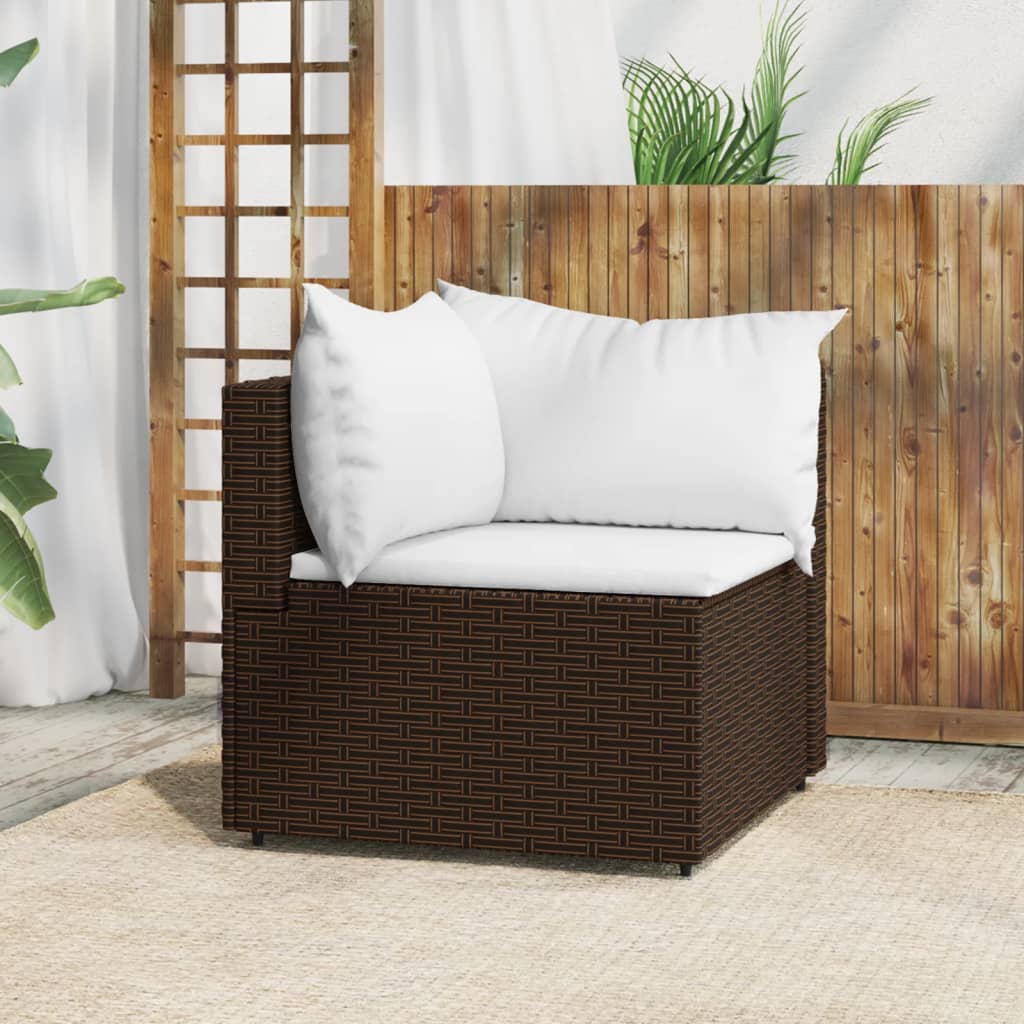 Corner garden sofa with brown PE rattan cushions
