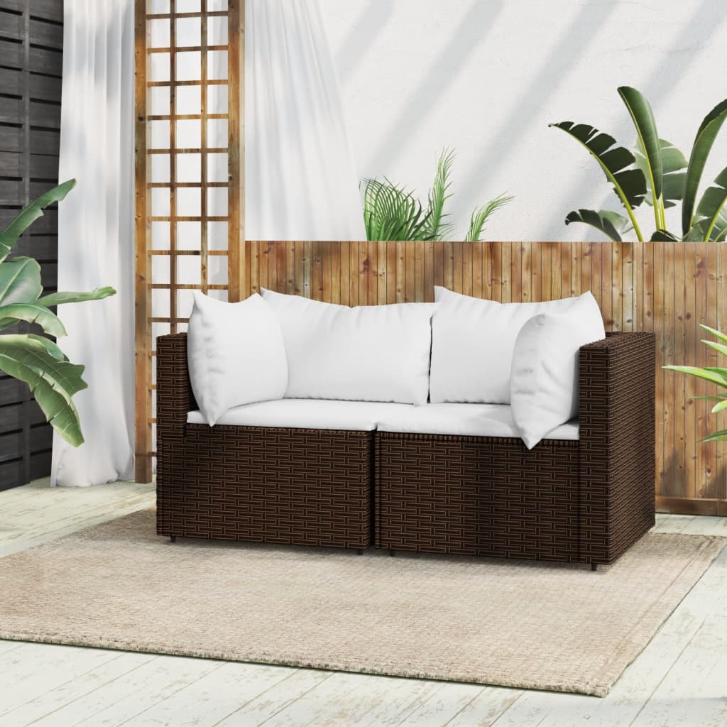 Corner garden sofas with cushions 2pcs brown PE rattan