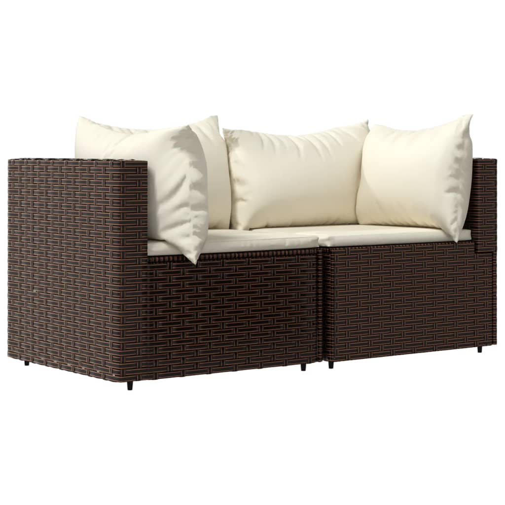 3 pcs garden lounge set with cushions brown PE rattan