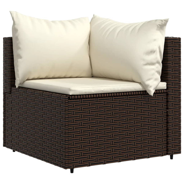 3 pcs garden lounge set with cushions brown PE rattan