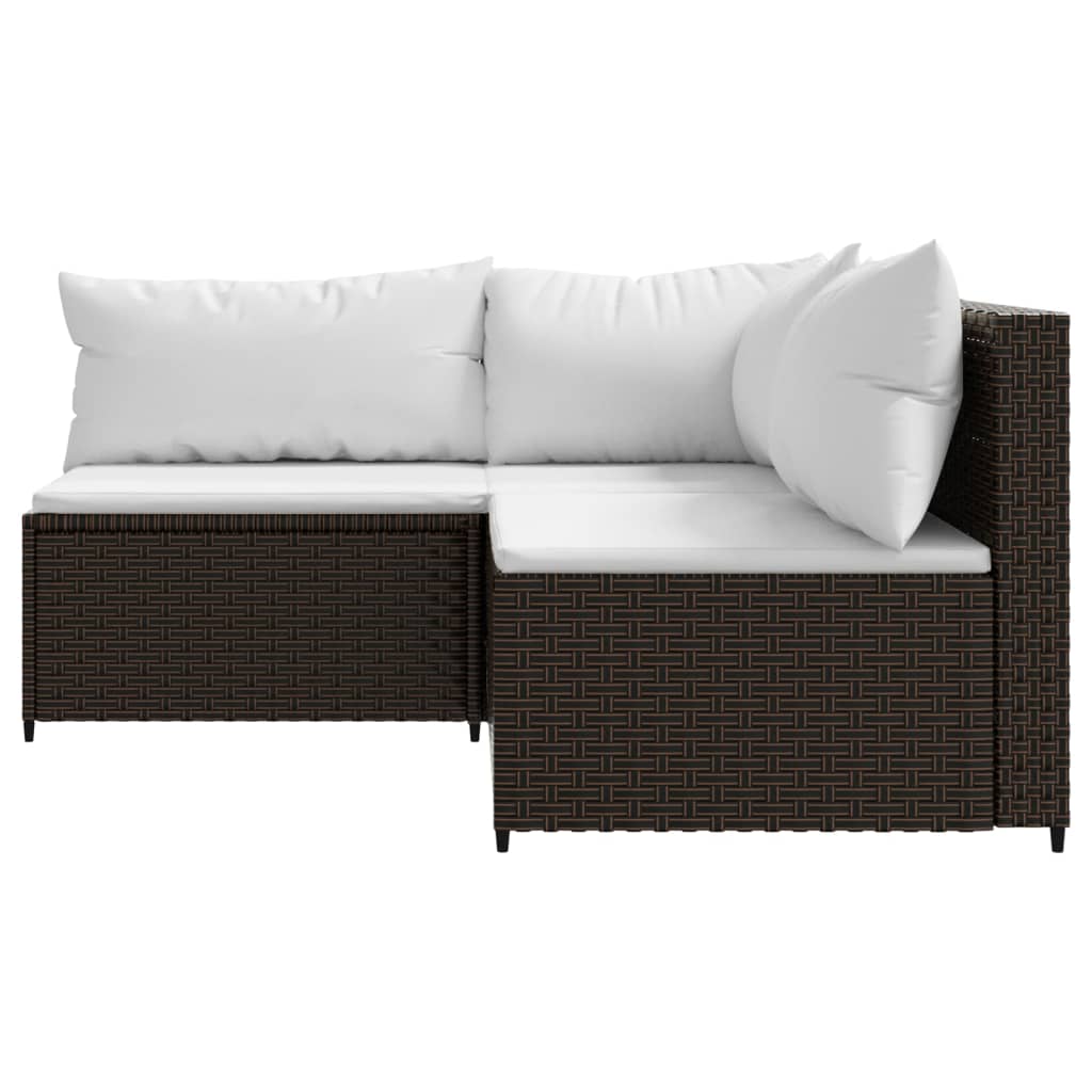 3 pcs garden lounge set with cushions brown PE rattan