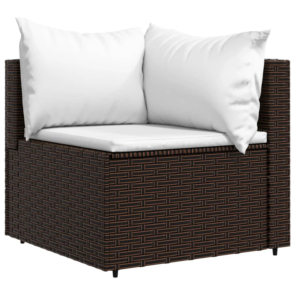 3 pcs garden lounge set with cushions brown PE rattan