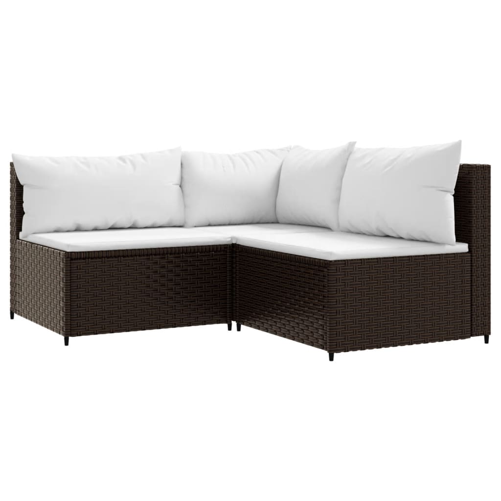 4 pcs conjunto lounge jardim c/ almofadões vime PE castanho