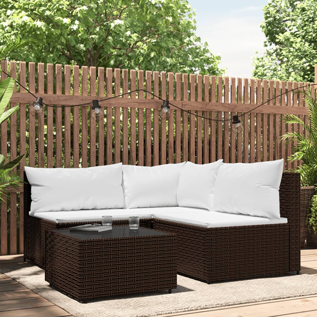 4 pcs garden lounge set with cushions brown PE rattan