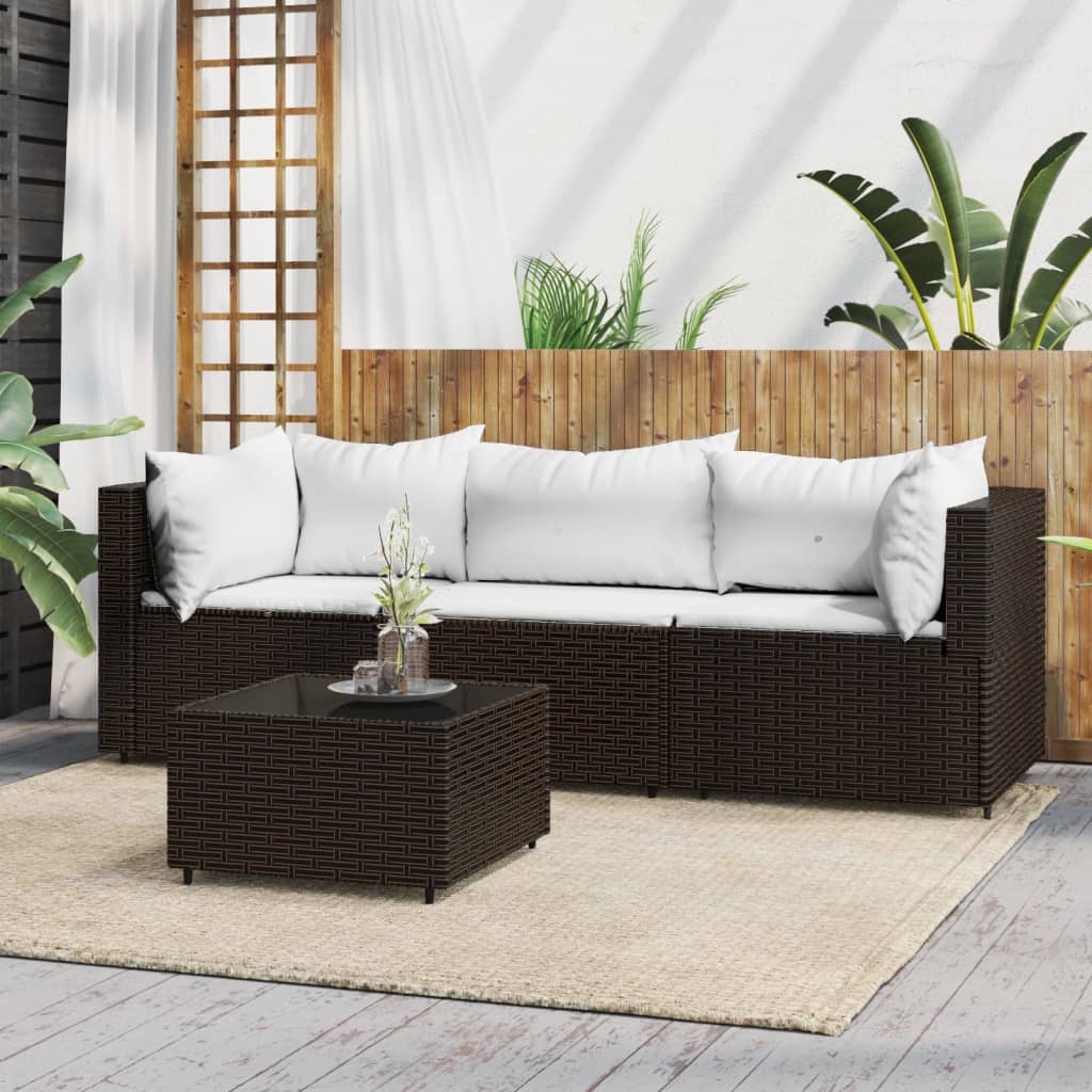 4 pcs garden lounge set with cushions brown PE rattan