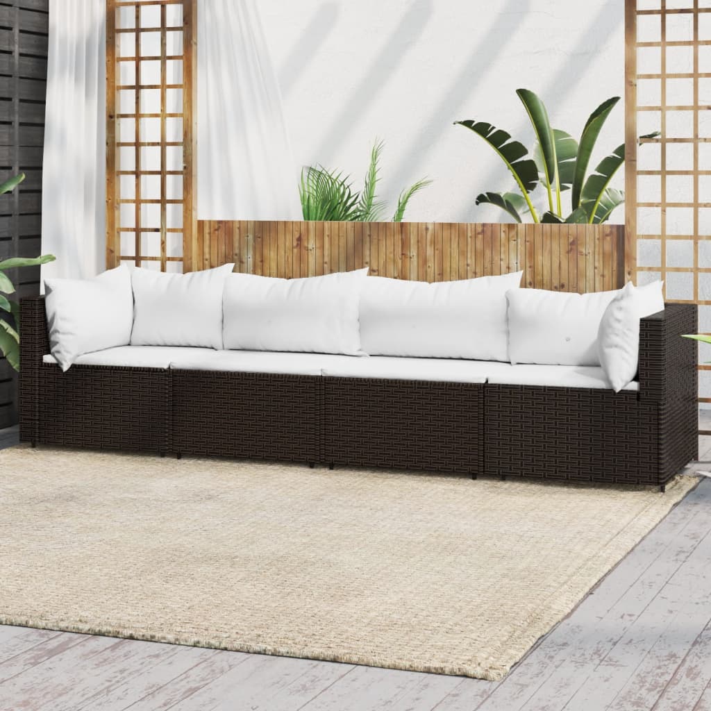 4 pcs garden lounge set with cushions brown PE rattan